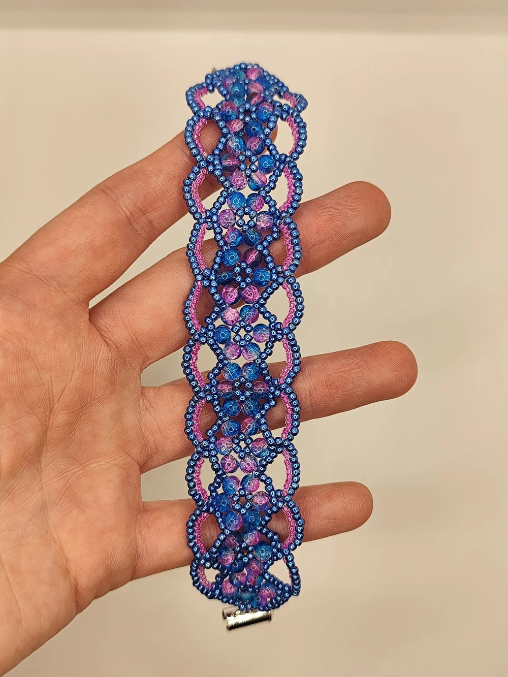 Handcrafted Blue and Purple Beaded Lace Bracelet